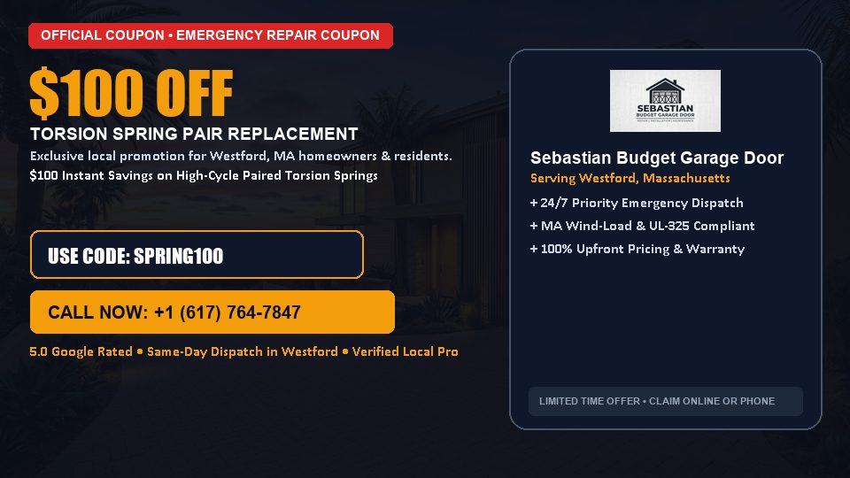 Sebastian Budget Garage Door $100 OFF Dual Torsion Spring Replacement in Westford, MA